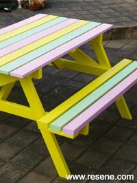 How to give a wooden picnic table a new lease of life with a three-colour combination of vibrant Resene colours