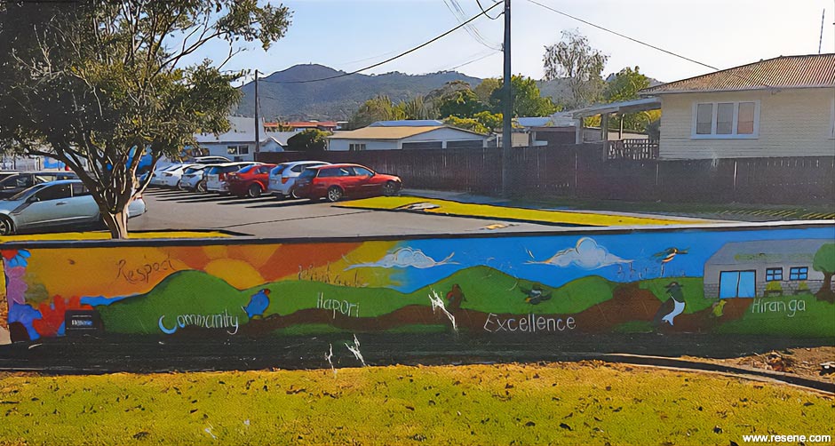 Morningside School mural - school values and team birds theme