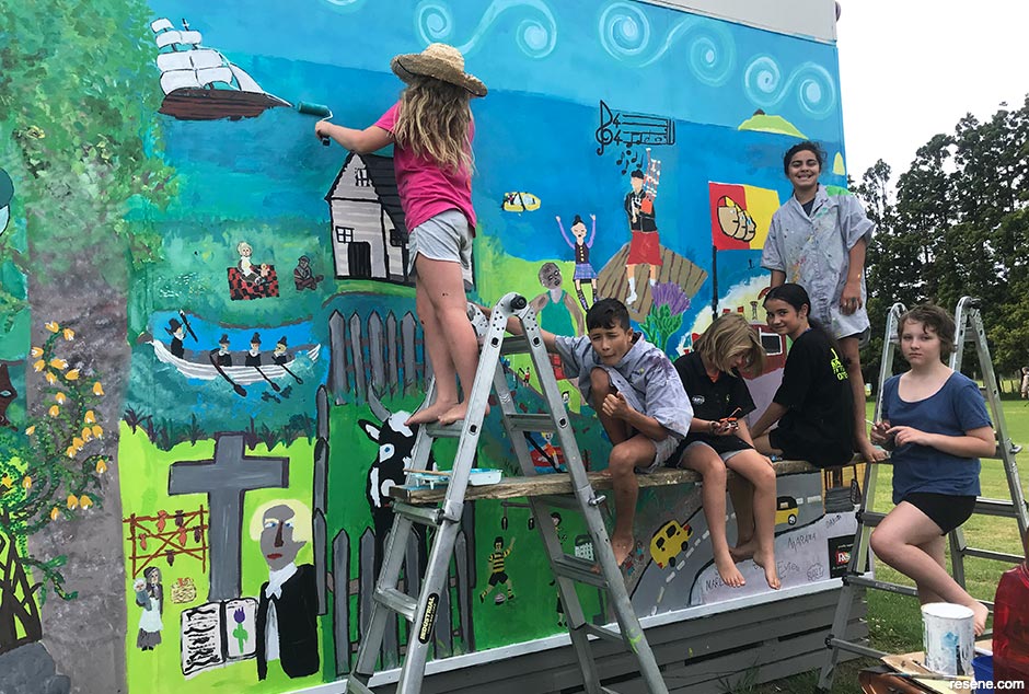 Painting the Waipu Primary School mural