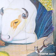 Sleeping bull mural