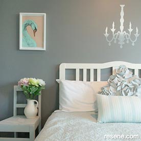 Light blue and white bedroom