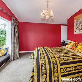 Red and gold bedroom