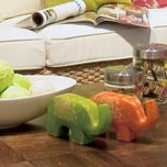 Elephant piggy banks, white dish with green balls
