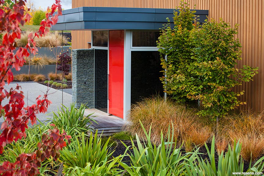 Bright red home entrance