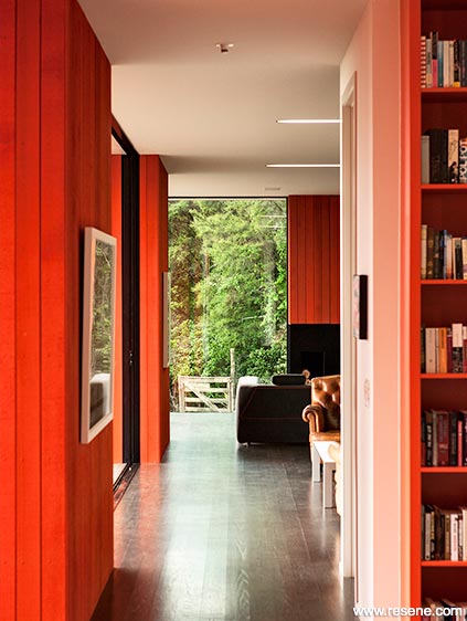 Painted red timber walls