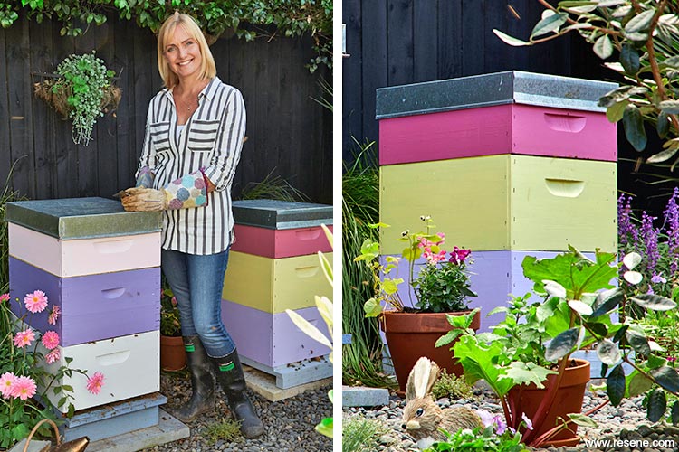 Colourful painted beehives, in colour bees love