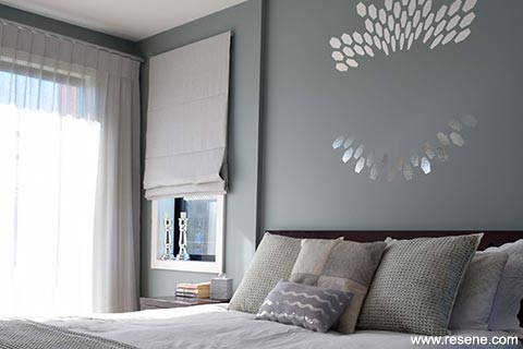 Grey, green bedroom