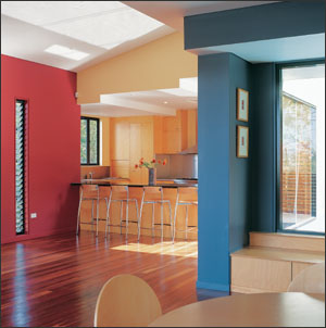 Resene Zylone SpaceCote, a low-sheen, low-odour, waterborne enamel, which is well suited to kitchens