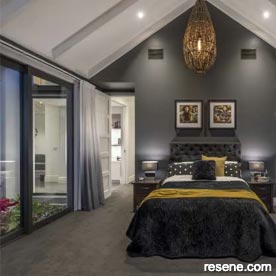 Dark and dramatic cool bedroom