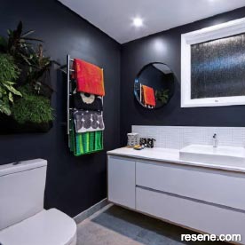 A bathroom with a slightly masculine character