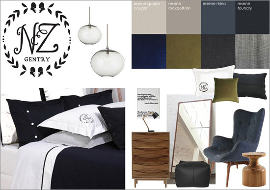 Gorgi bed linen and Resene paint colours inspired by the mans classic suit