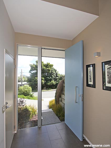 Blue and beige home entryway