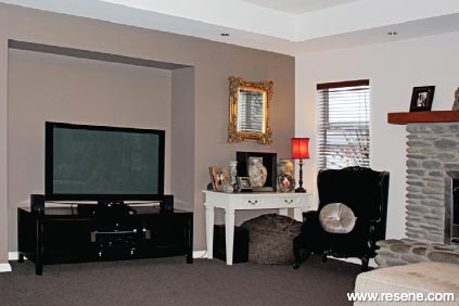 Grey and white TV room