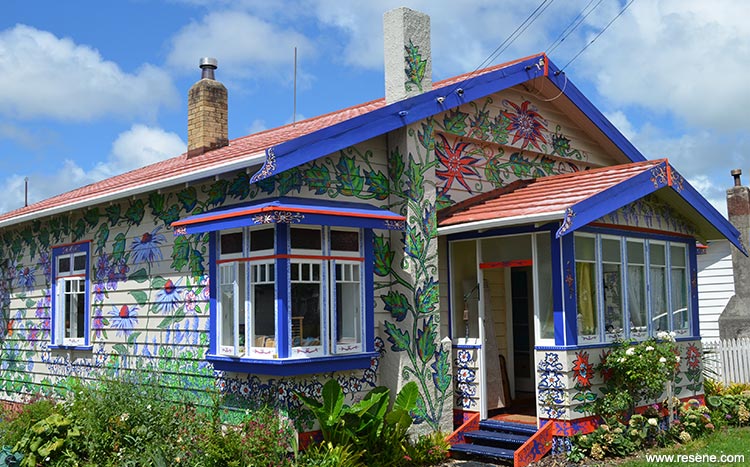 Flowers painted on home exterior