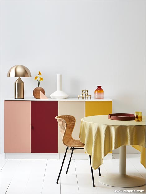 Bold coloured cabinets