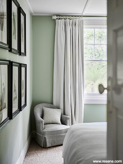 Guest bedroom using a calming and reflective green