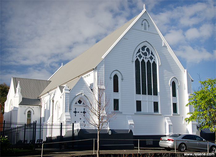 The exterior and roof of Knox Presbyterian Church has been completely repainted with Resene paint