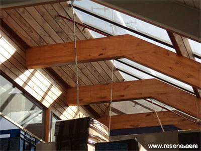 A timber ceiling that was sealed with Resene StainLock before painting