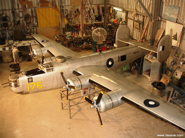 Painting a replica Liberator aeroplane