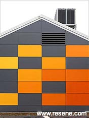 A bold exterior colour scheme at the refurbished Nambour Christian College Trade Skills Centre