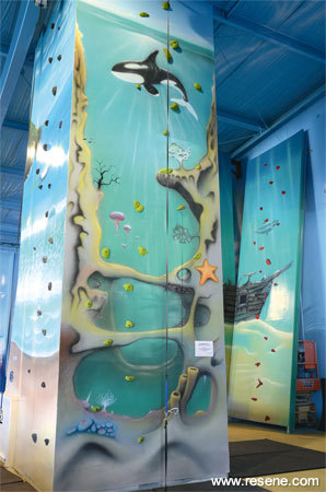 Surfing themes for the climbing wall murals at the Wavebox