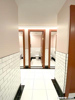 Brown and white bathroom