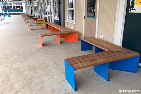 Colourful primary school benches 2