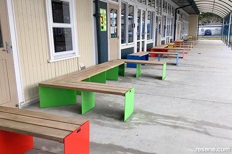 Colourful primary school benches 3