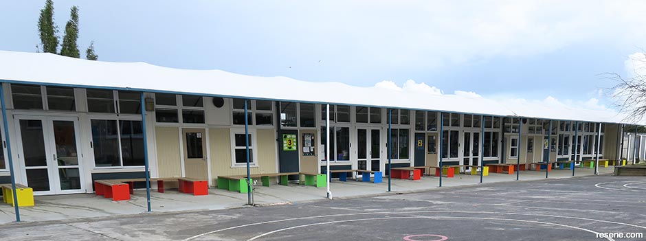 Colourful primary school benches