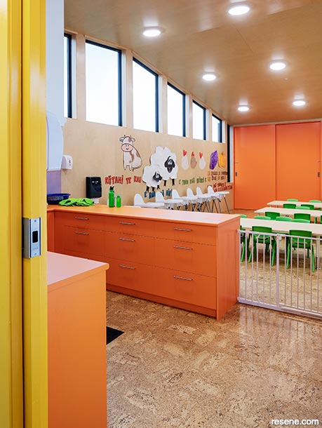 A bright yellow and orange school interior