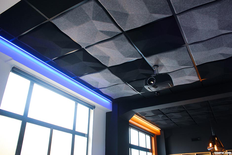 A black kitchenette ceiling