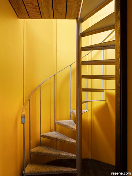 An eye-catching yellow staircase
