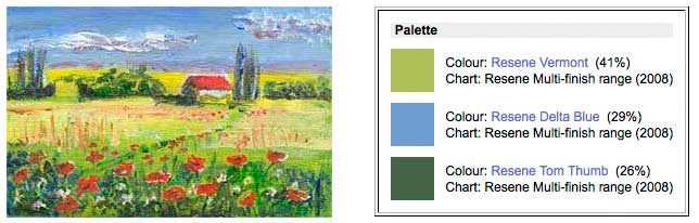 The Resene Palette Generator will create a Resene colour palette based on the proportions of colour in the picture