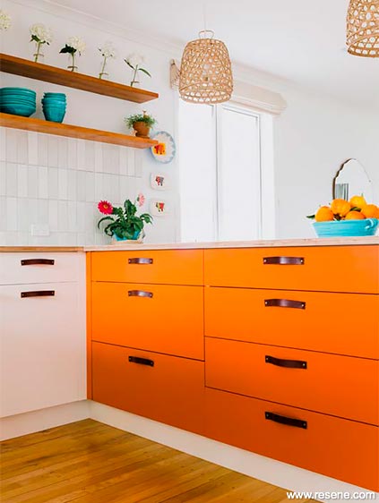 Feature kitchen cabinets in orange
