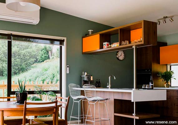 Retro orange and green kitchen