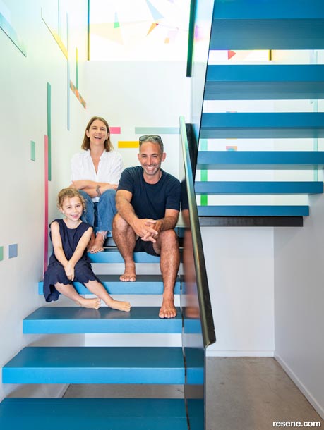 A bright and colourful floating staircase