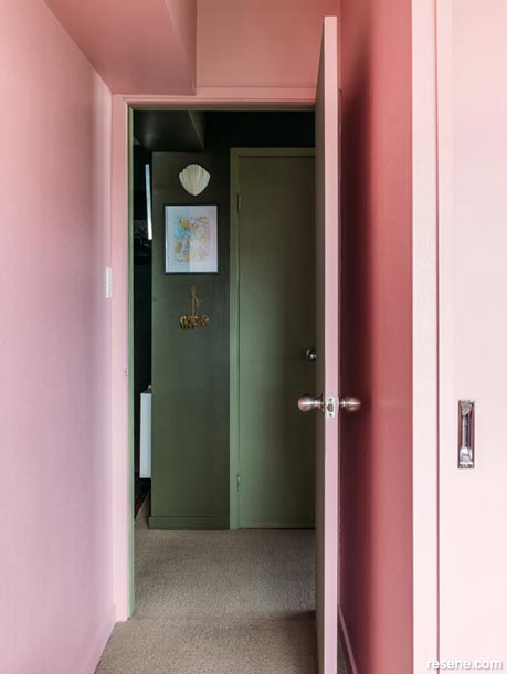 A bright pink hallway