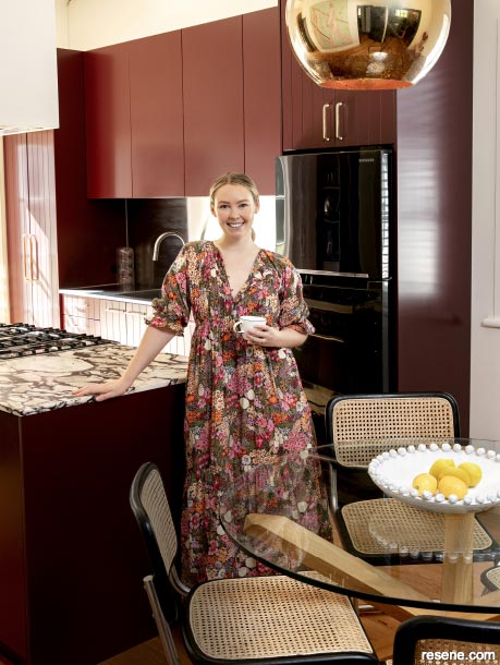 A kitchen do-up a bold colour, Resene Cab Sav