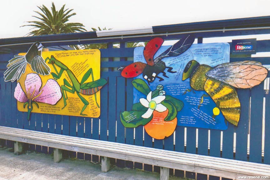 Ahipara School mural - Our garden bugs and bees