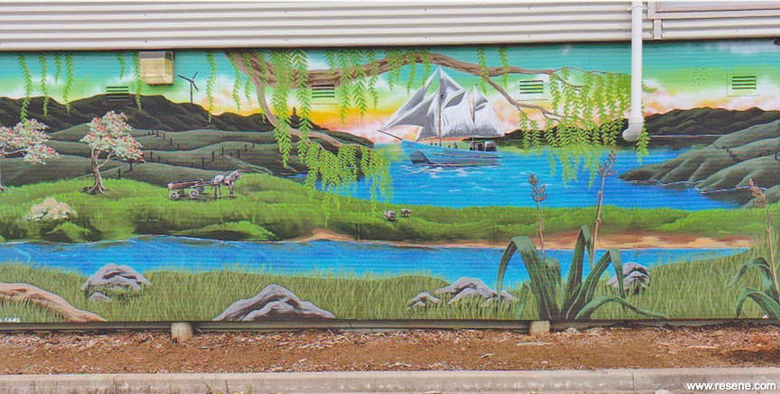 Pukeoware Hall mural - Local flora and fauna theme
