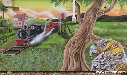 Pukeoware Hall mural - local historic landmarks theme
