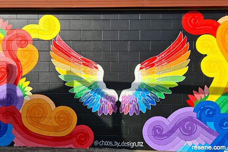 Eketahuna Community mural selfie wings