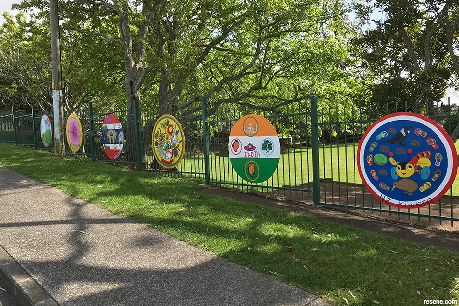 Hillsborough Primary School mural showing predominant school nationalities