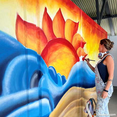 Painting the Orewa Beach mural