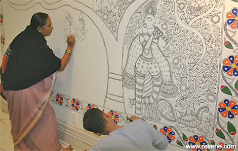 Shanti Devi working on the original painting
