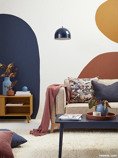 A lounge painted with a warm colour scheme