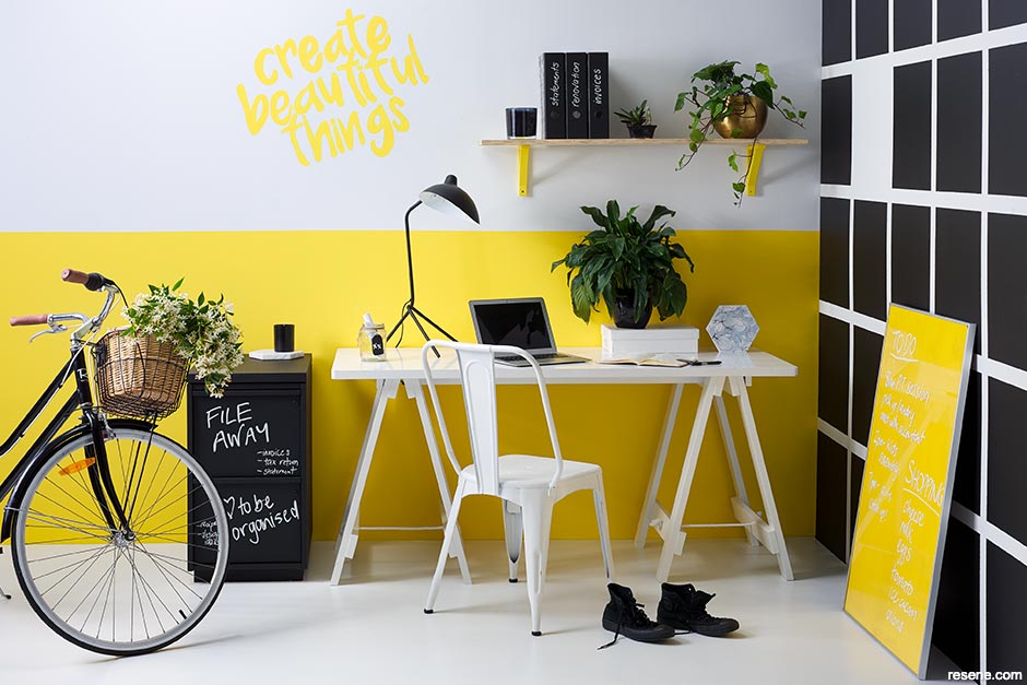 A bold home office using Resene Blackboard Paint