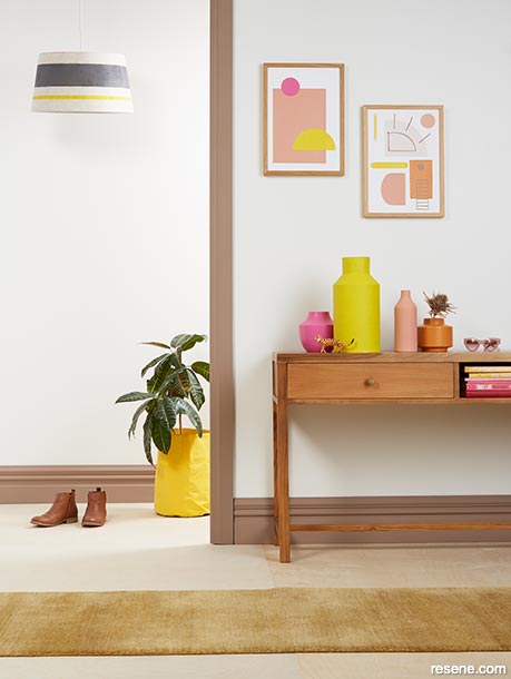 Bright pops of colour in home entryway