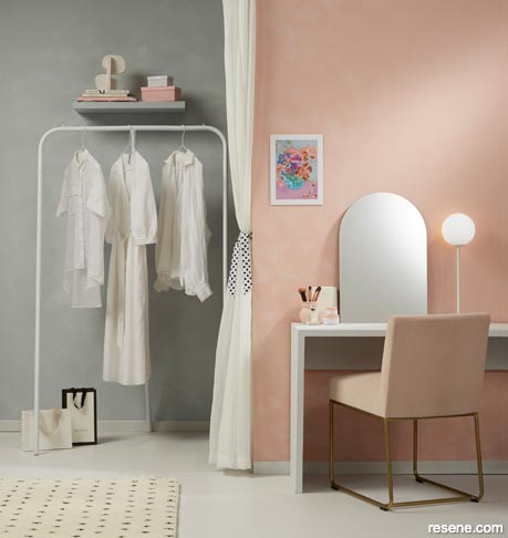 A sophisticated blush and grey child's bedroom