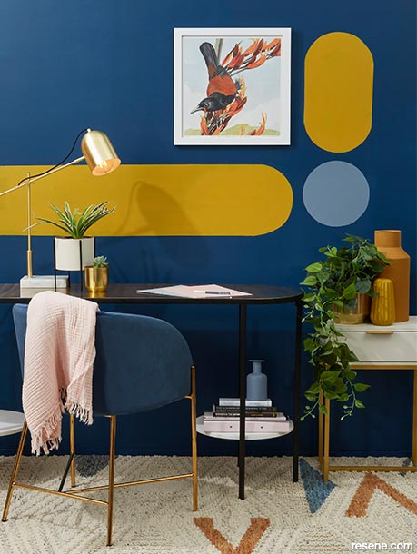 Soothing study painted in indigo and mustard